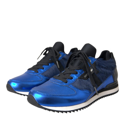 Blue Black Calf Hair Leather Sneakers Shoes