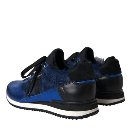 Blue Black Calf Hair Leather Sneakers Shoes