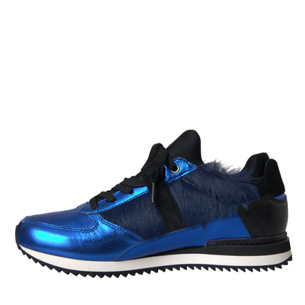 Blue Black Calf Hair Leather Sneakers Shoes