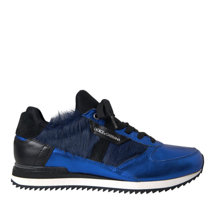 Blue Black Calf Hair Leather Sneakers Shoes