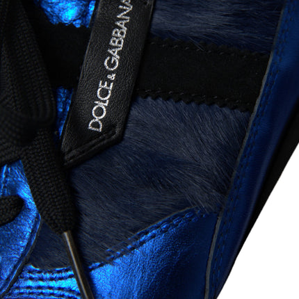 Blue Black Calf Hair Leather Sneakers Shoes