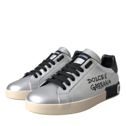 Silver Portofino Calf Leather Sneakers Men Shoes