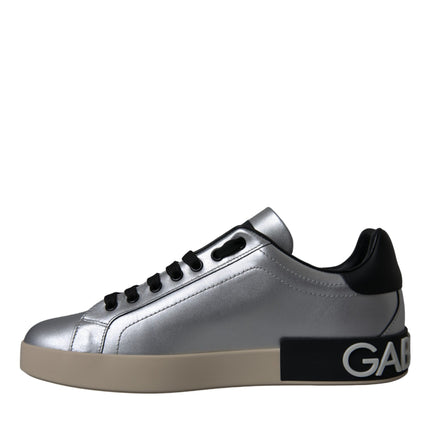 Silver Portofino Calf Leather Sneakers Men Shoes