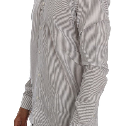 Elegant wit en blauw gestreept casual shirt