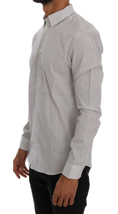 Elegant wit en blauw gestreept casual shirt