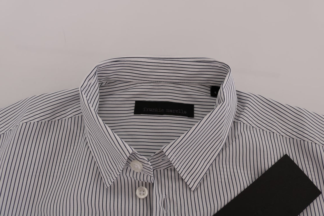 Elegant wit en blauw gestreept casual shirt