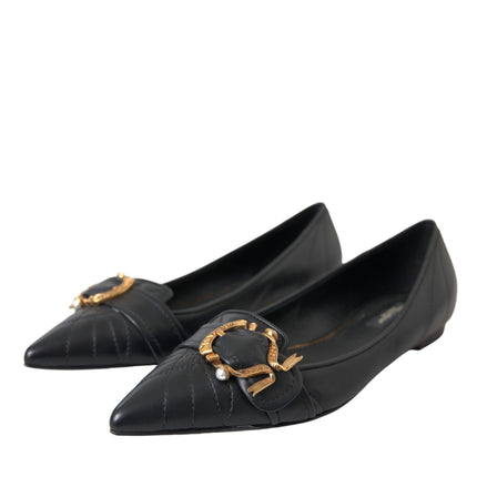 Black Devotion Leather Pointy Flats Shoes