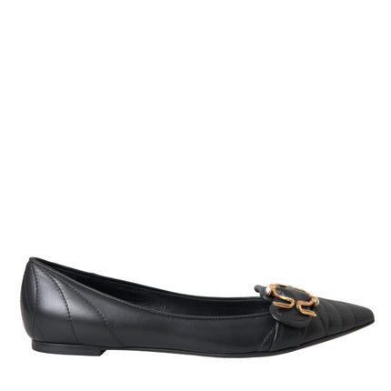 Black Devotion Leather Pointy Flats Shoes