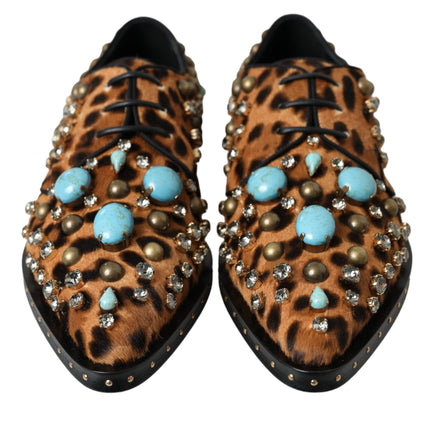 Brown Leopard Hair Crystal Dress Broque Shoes