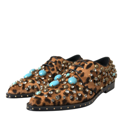 Brown Leopard Hair Crystal Dress Broque Shoes