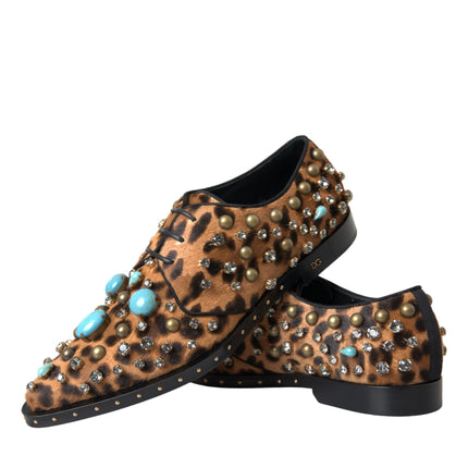 Brown Leopard Hair Crystal Dress Broque Shoes