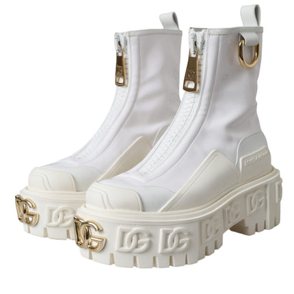 White Leather Rubber Logo Ankle Boots Shoes