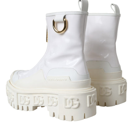 White Leather Rubber Logo Ankle Boots Shoes