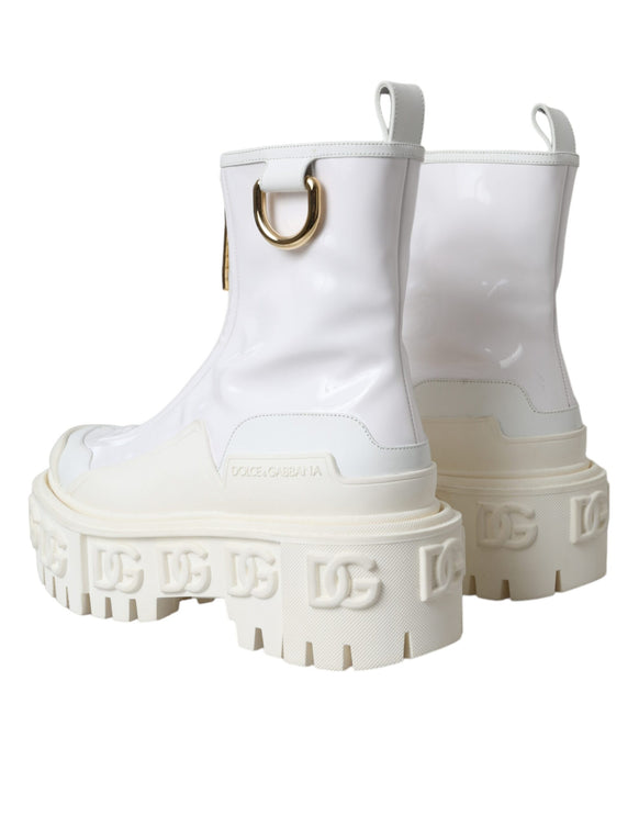 White Leather Rubber Logo Ankle Boots Shoes