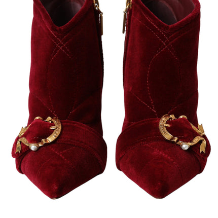 Dark Red Velvet Devotion Buckle Boots Shoes