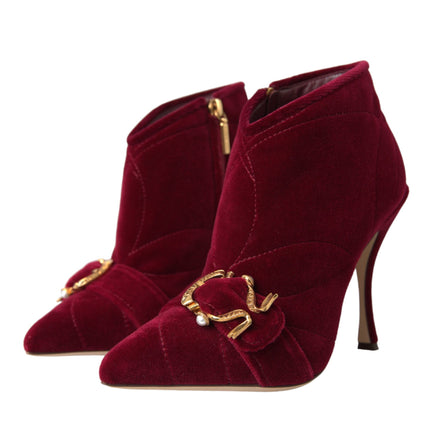 Dark Red Velvet Devotion Buckle Boots Shoes