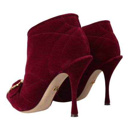 Dark Red Velvet Devotion Buckle Boots Shoes