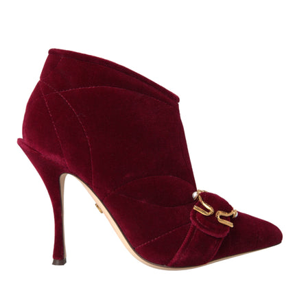 Dark Red Velvet Devotion Buckle Boots Shoes