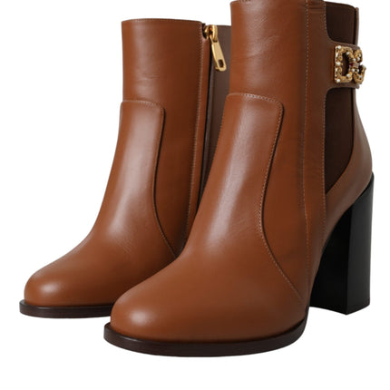 Brown Leather AMORE Heels Ankle Boots Shoes