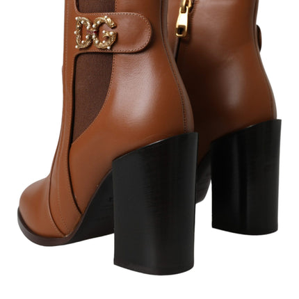 Brown Leather AMORE Heels Ankle Boots Shoes