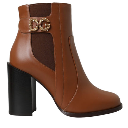 Brown Leather AMORE Heels Ankle Boots Shoes