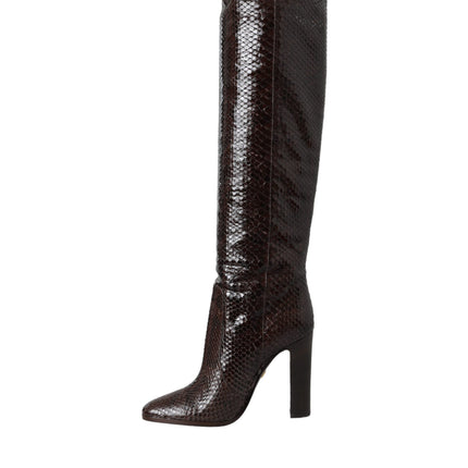 Brown Exotic Leather Heels High Boots Shoes