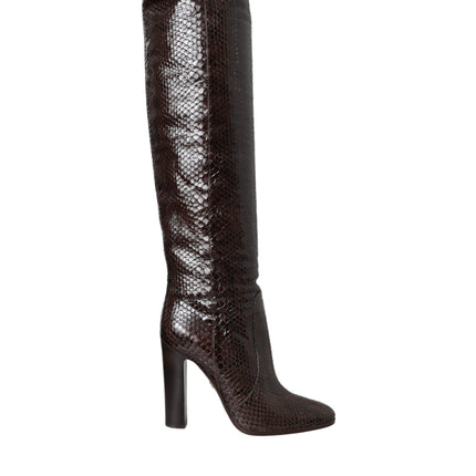 Brown Exotic Leather Heels High Boots Shoes