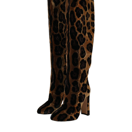 Brown Giraffe Velvet Leather Boots Shoes