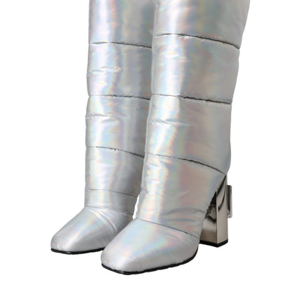 Silver Padded DG Logo Heels Boots Shoes