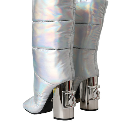 Silver Padded DG Logo Heels Boots Shoes