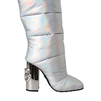 Silver Padded DG Logo Heels Boots Shoes