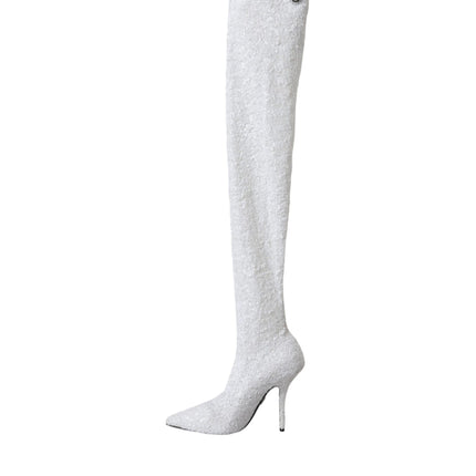 White Heels Stiletto Knee High Boots Shoes