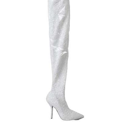 White Heels Stiletto Knee High Boots Shoes