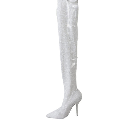 White Heels Stiletto Knee High Boots Shoes