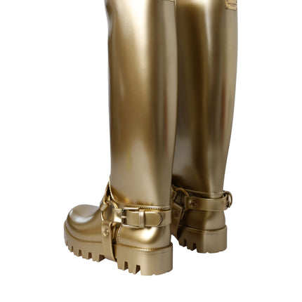 Metallic Gold Rubber PVC Rain Boots Shoes