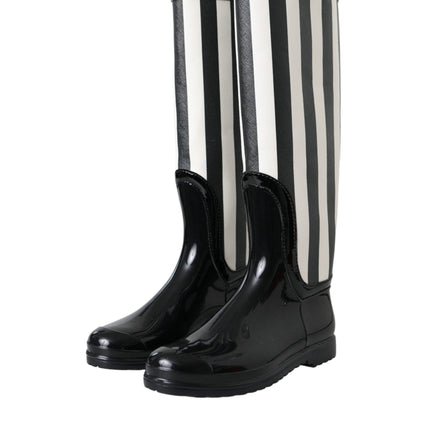 Black Rubber Knee High Flat Boots Shoes