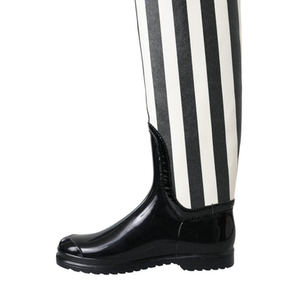 Black Rubber Knee High Flat Boots Shoes