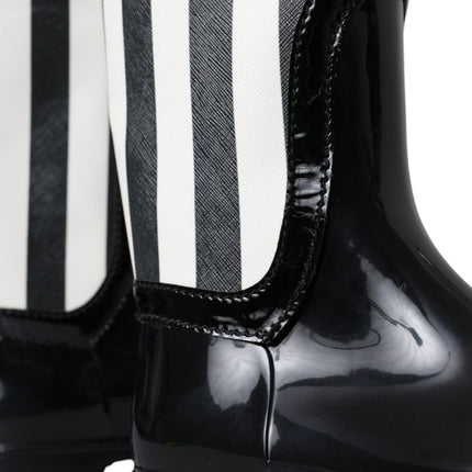 Black Rubber Knee High Flat Boots Shoes