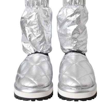 Metallic Silver Quilted Logo Patch Boot Shoes