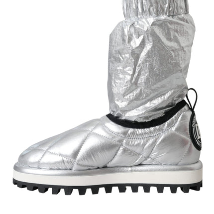 Metallic Silver Quilted Logo Patch Boot Shoes