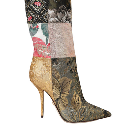 Multicolor Patchwork Print Heeled Boots Shoes