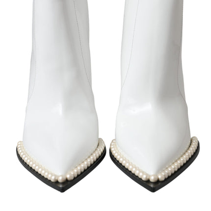 White Pearl Leather Pumps Heels Boots Shoes