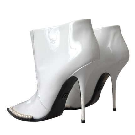 White Pearl Leather Pumps Heels Boots Shoes