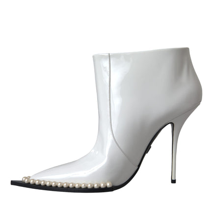 White Pearl Leather Pumps Heels Boots Shoes