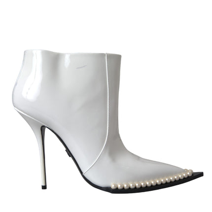 White Pearl Leather Pumps Heels Boots Shoes