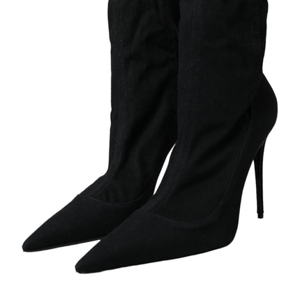 Black Stiletto Heels Denim Ankle Boots Shoes