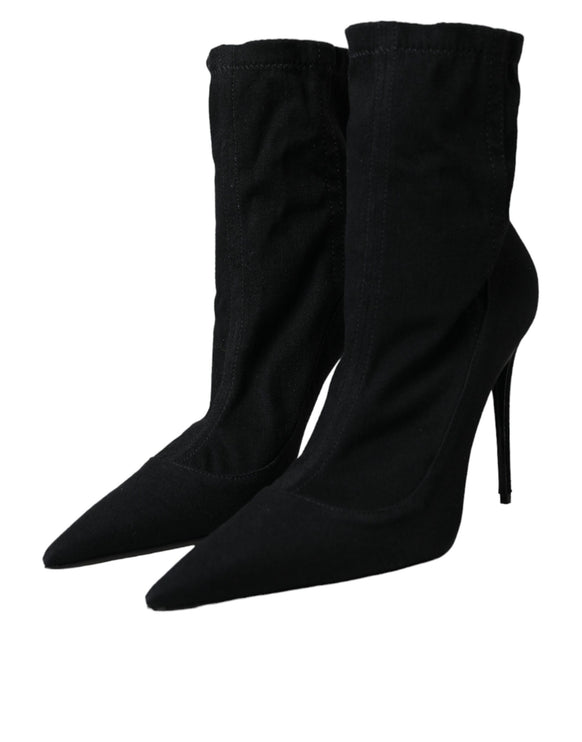 Black Stiletto Heels Denim Ankle Boots Shoes