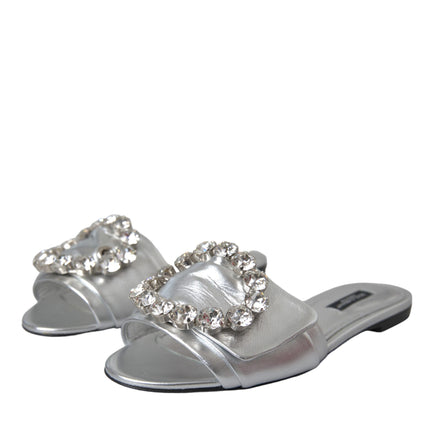 Silver Crystal Leather Flats Sandals Shoes