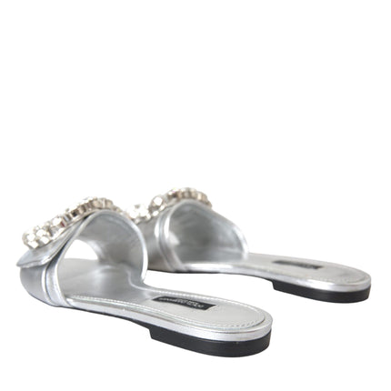 Silver Crystal Leather Flats Sandals Shoes