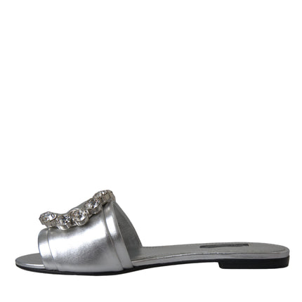 Silver Crystal Leather Flats Sandals Shoes